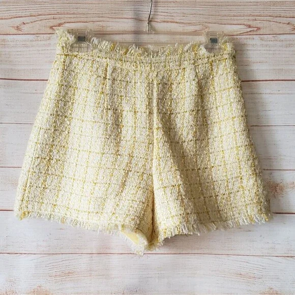 Cinq a Sept Coronado High Waist Woven Checkered Tweed Shorts Yellow Size 4 - Picture 4 of 11